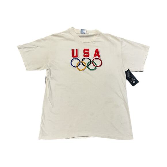Vintage 90s Hanes Embroidered USA Olympics T-Shirt - Picture 1 of 7